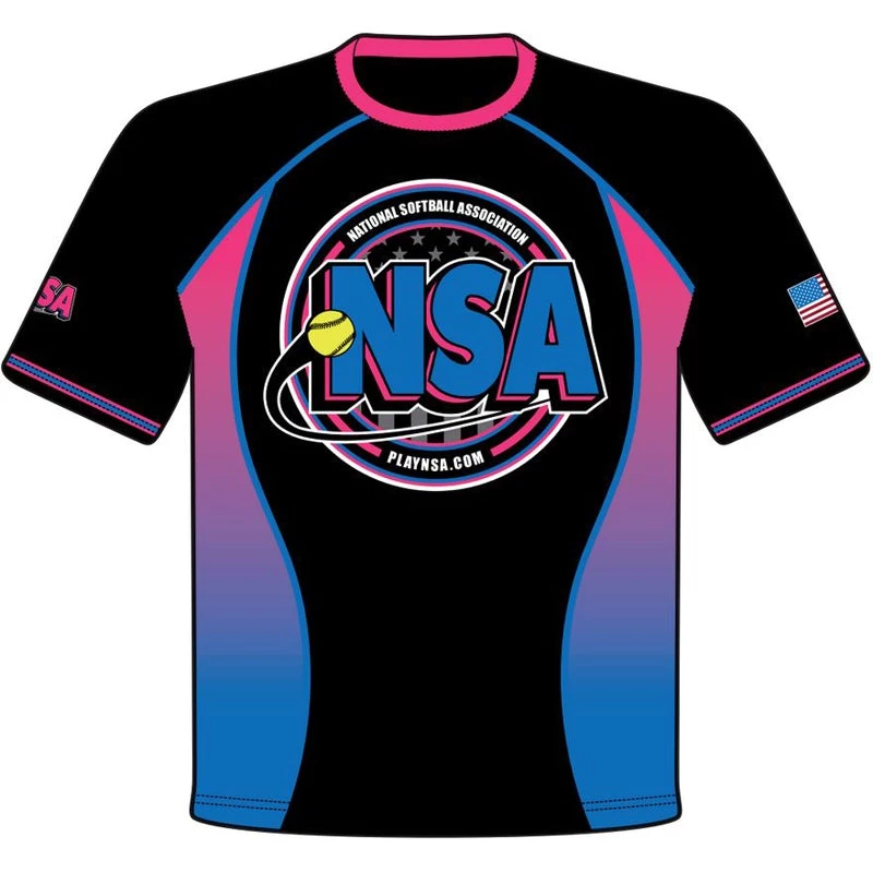 Brand new 👍 DSG Apparel National Softball Association NSA VICE Sublimated Short Sleeve Shirt 🎁 3 Brand new 👍 DSG Apparel National Softball Association NSA VICE Sublimated Short Sleeve Shirt 🎁